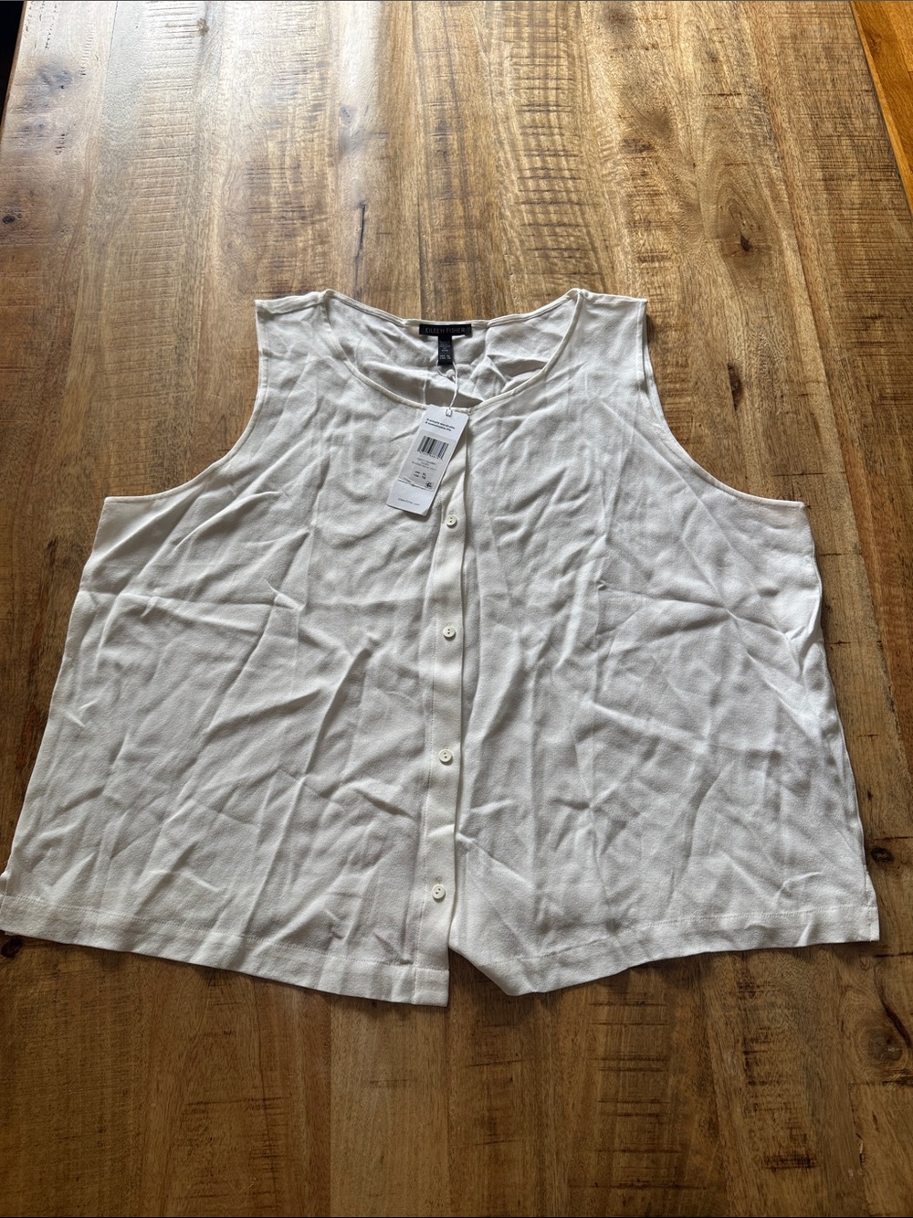 Eileen Fisher Silk Georgette Crepe Sleeveless Ivory round neck vest Shell top XL